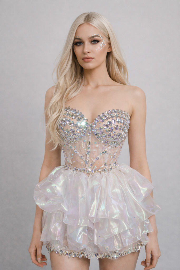 Iridescent Corset Tutu Dress – Sequin Bridal Birthday Sparkling Dress – BVALLEYXOXO