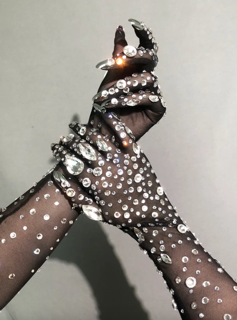 kristall handschuh Strass-Handschuhe, Stiletto, künstliche Nägel, nacktes Silber, Swarovs – BVALLEYXOXO