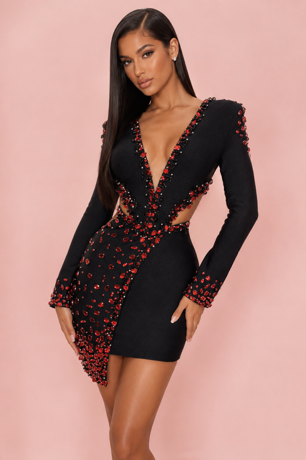 black bandage rhinestone dress Club Mini – V-Neck Evening Outfit Red R – BVALLEYXOXO bust 29 in Size:US 18Plus / UK 22 / EU 48 Shop All Essentials KISS Lash Couture Little